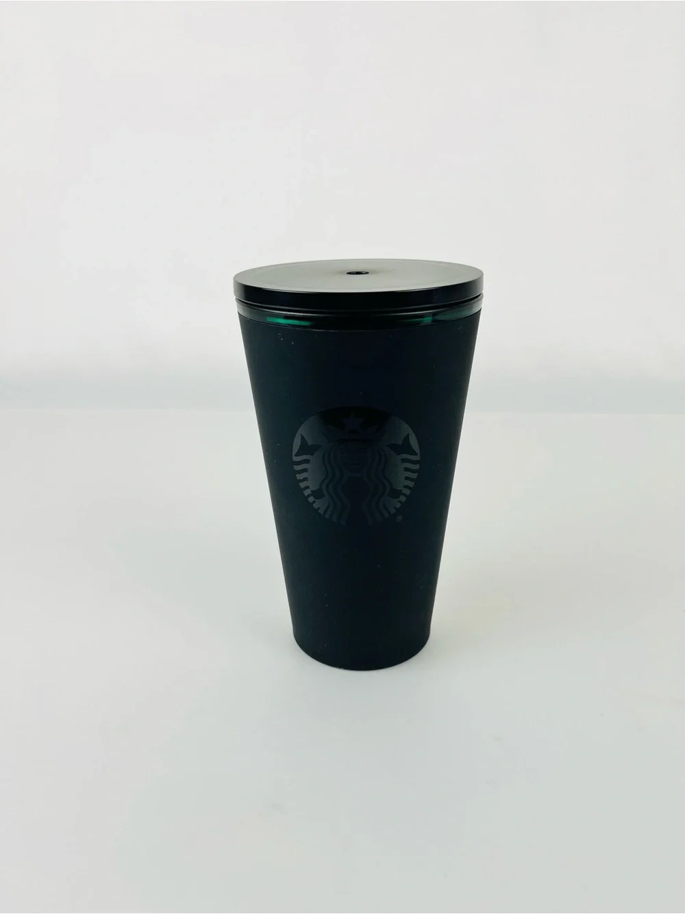 Starbucks Matte Black Acrylic Cold Cup with Emerald Logo & Rim Grande 16 oz.